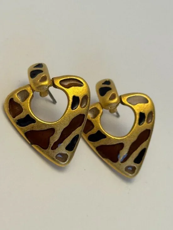 Cine Post Earrings Vintage Leopard Animal Print Triangle Enamel Accent Jewelry - Picture 6 of 9